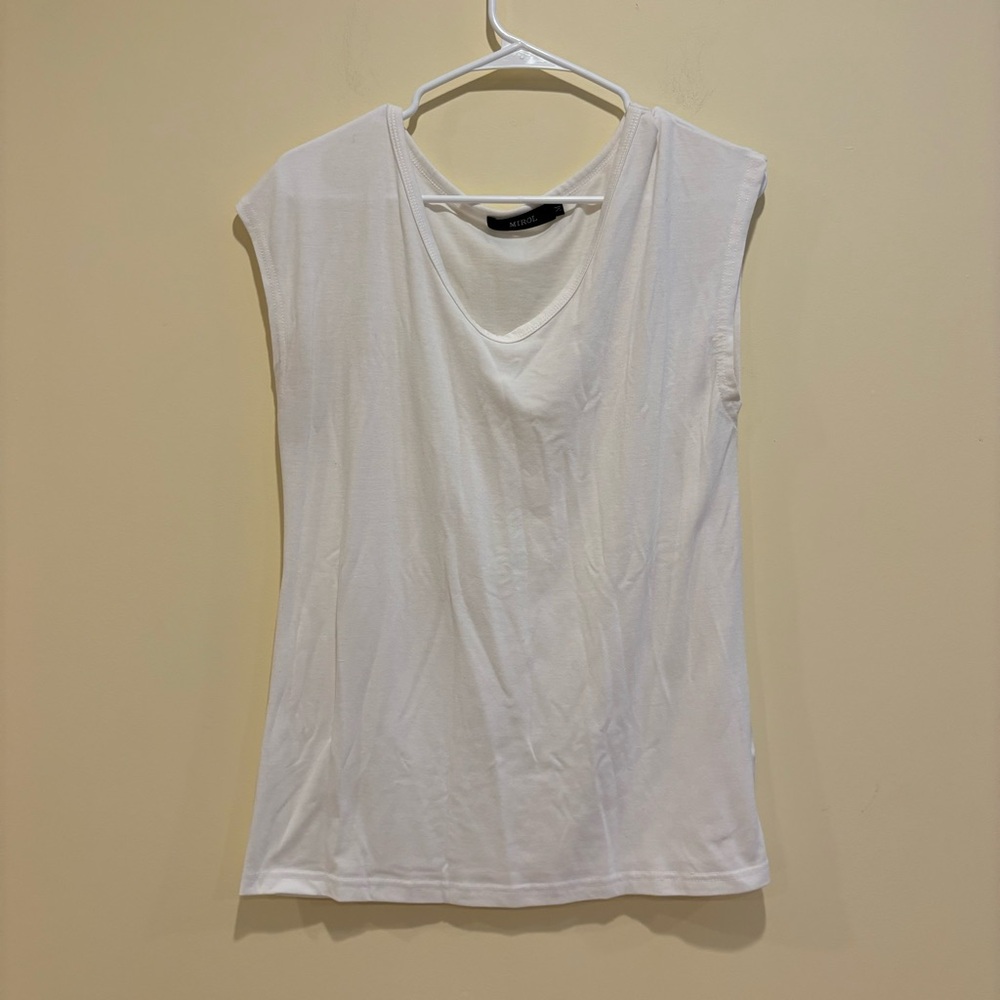 MIROL White Cap Sleeve V-Neck Tee Shirt | Size M